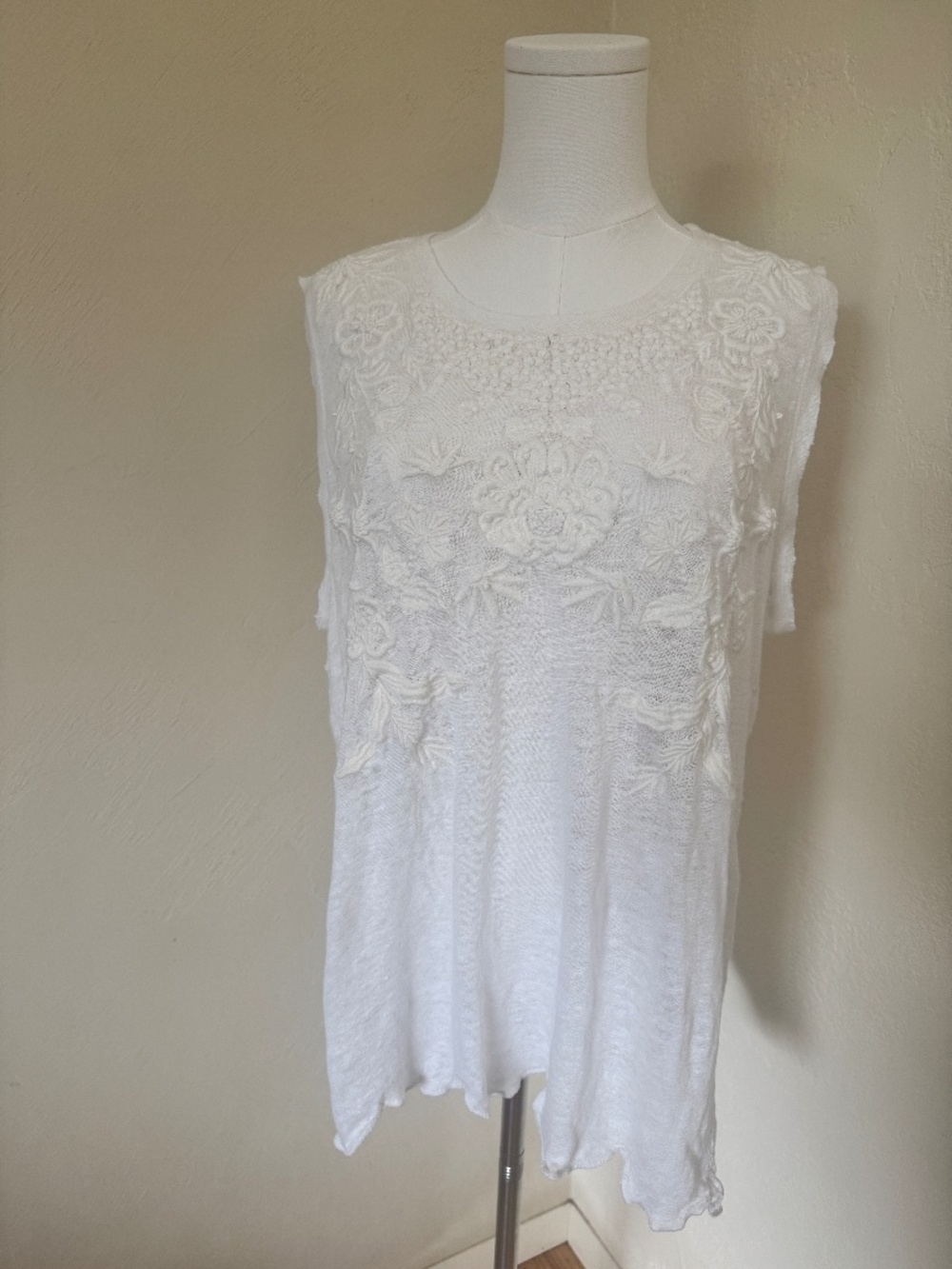 Sundance Found Riches White Embroidered Linen Tank Top L